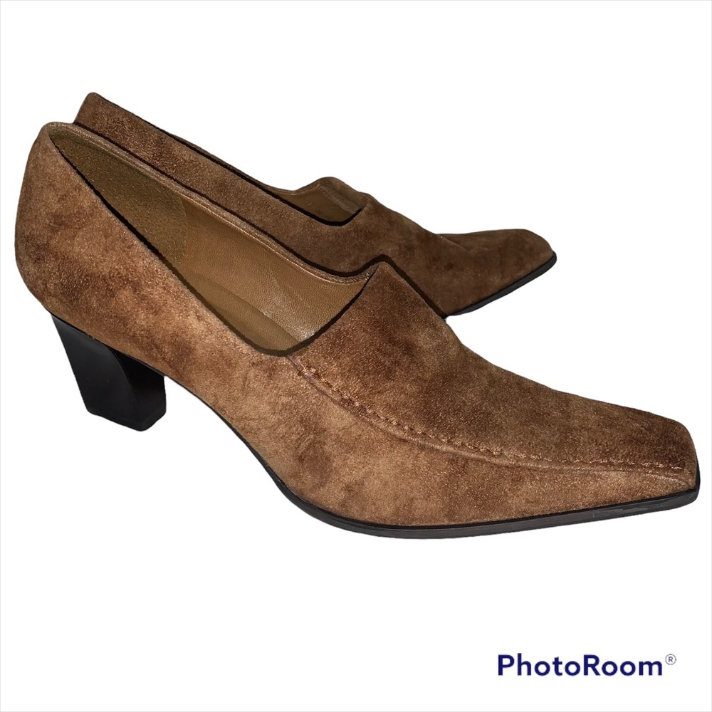 Franco Sarto size 9.5m brown suede square toe chunky heel